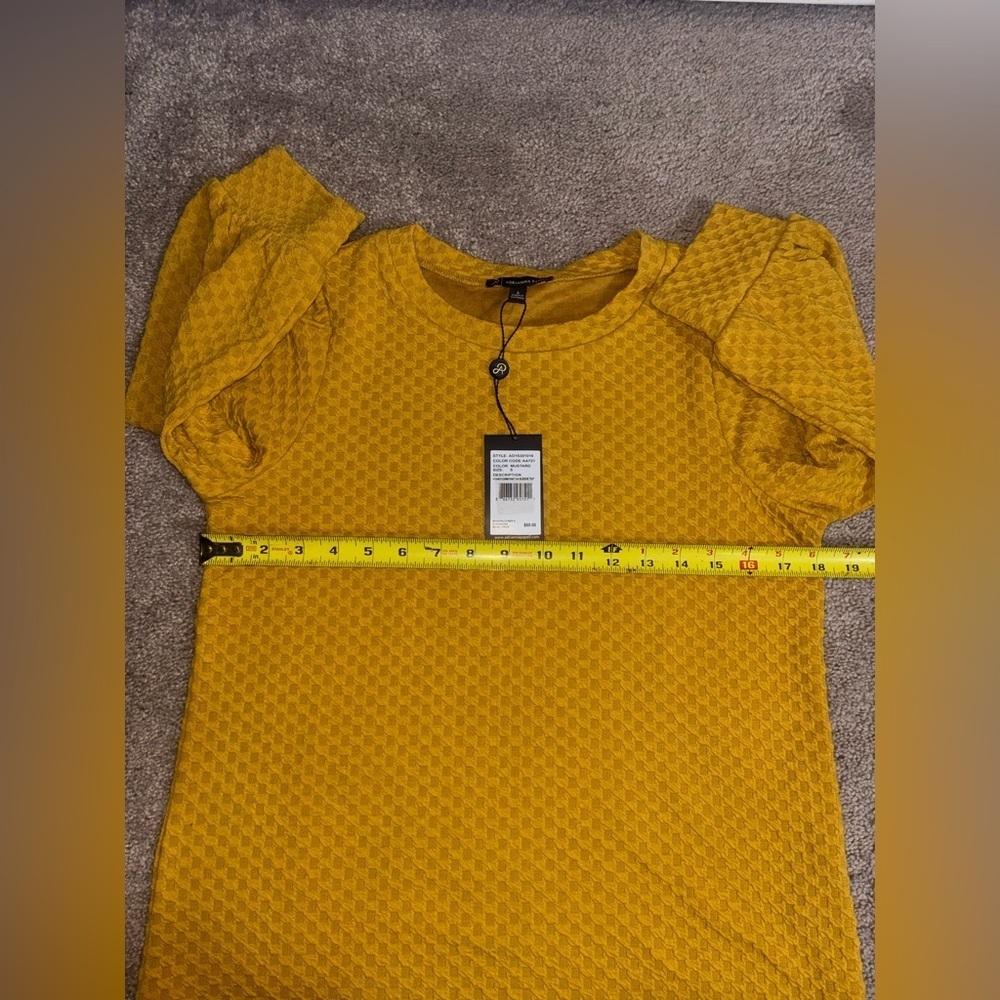 Adrianna Papell Mustard Blouse Size S HONEYCOMB KNIT 3/4 SLEEVE TOP - Picture 10 of 12